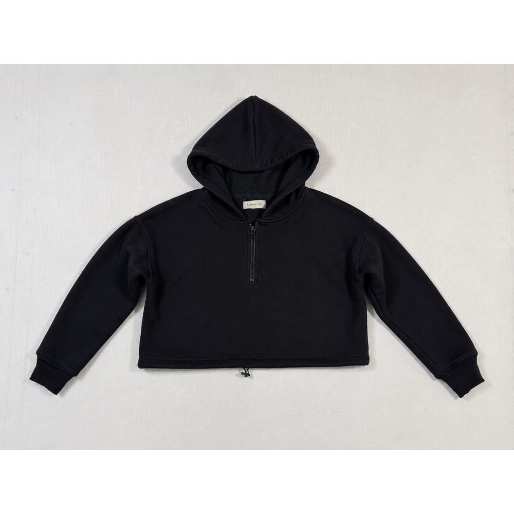 Paragon Fitwear Women Black Quarter Zip Cropped Hoodie Bungee Hem XS